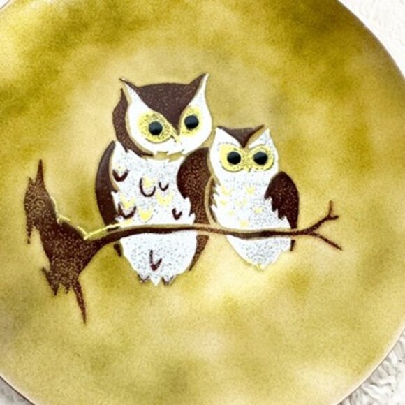 Handcrafted Enamel on Copper Owl Plate 7" Bovano Cheshire Conn USA Vintage MCM - Picture 6 of 11